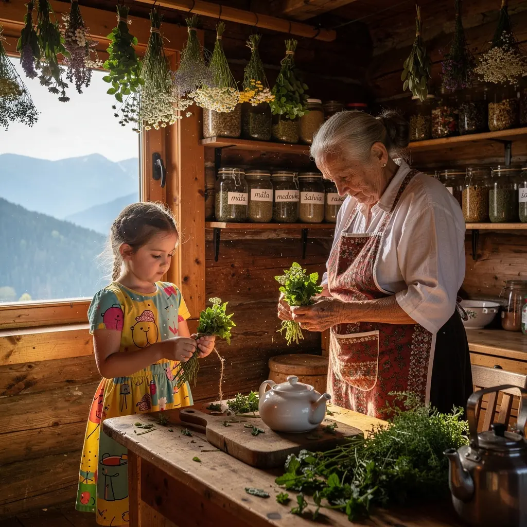 Pokojná prírodná scenéria s bylinkami rastúcimi v slovenskej krajine
